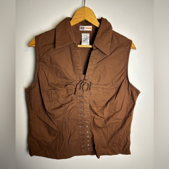 Y2k Faded Glory Brown Lace-Up Button Down Blouse Corset style Goth Fairy Sz XL - Picture 1 of 9